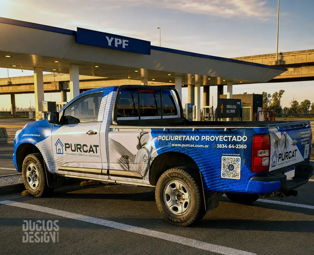 Chevrolet S10 de Purcat con gráfica vehicular diseñada y ploteada por Duclos Design