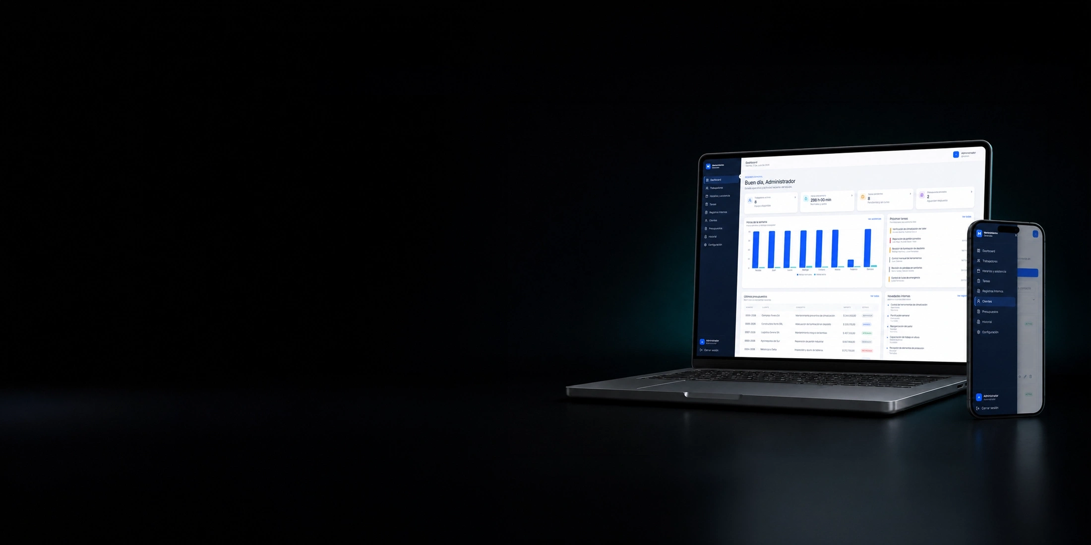 Sistema web a medida en notebook y celular con un panel de control de gestión